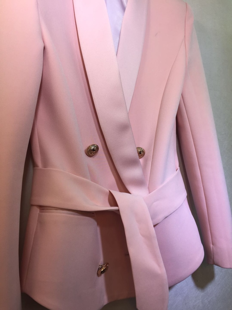 Office Multicolored Women's Blazer with Belt Office Multicolored Women's Blazer with Belt