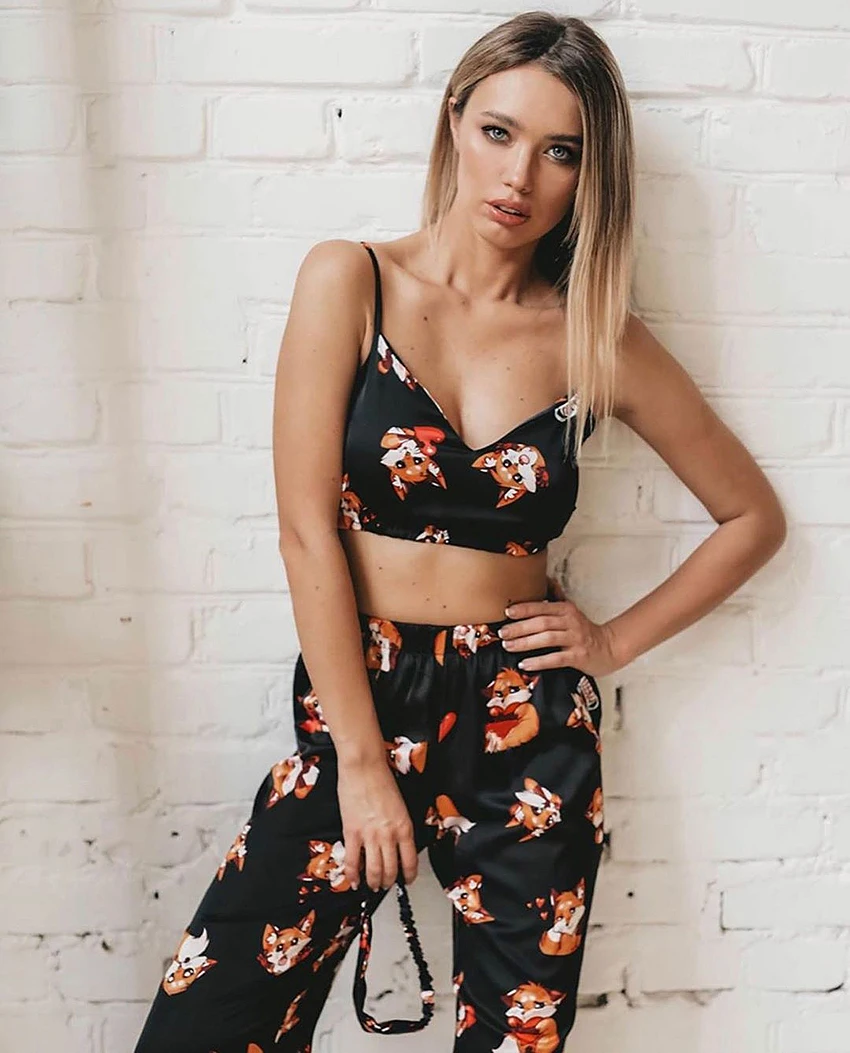 Women's Spaghetti Strap Fox Printed Pajama Set