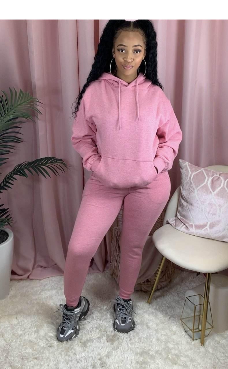 Women's Solid Color Hoodie and Joggers 2 Pcs Set