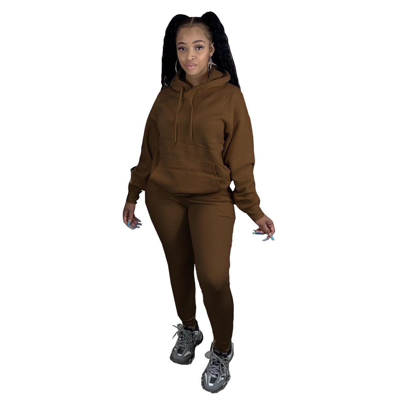 Women's Solid Color Hoodie and Joggers 2 Pcs Set
