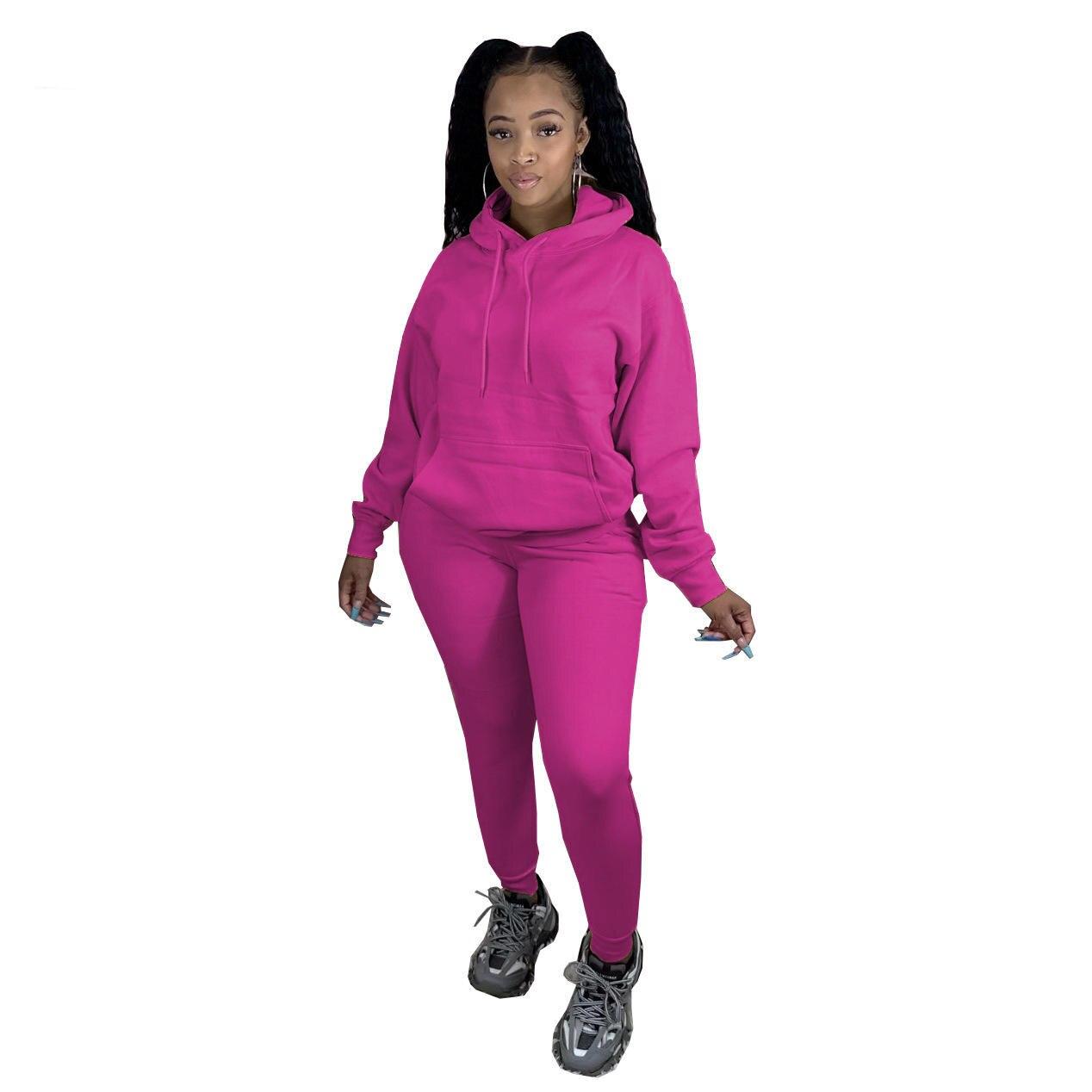 Women's Solid Color Hoodie and Joggers 2 Pcs Set