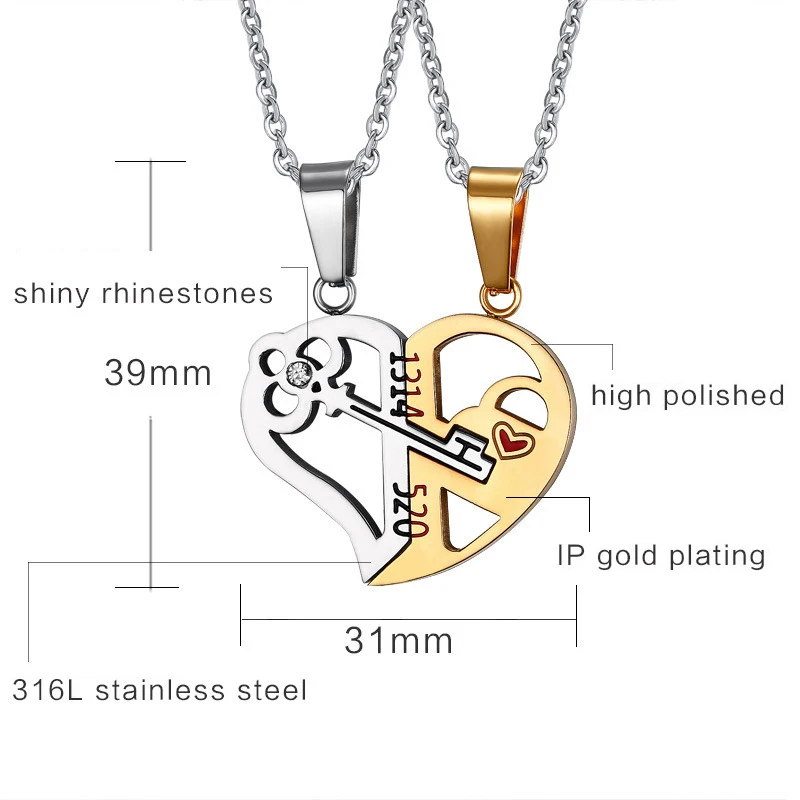 2 Pcs Heart Pendants Necklaces