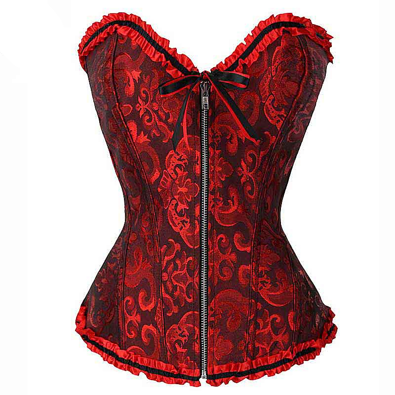 Floral Patterned Zippered Lace Up Corsets - Image 5