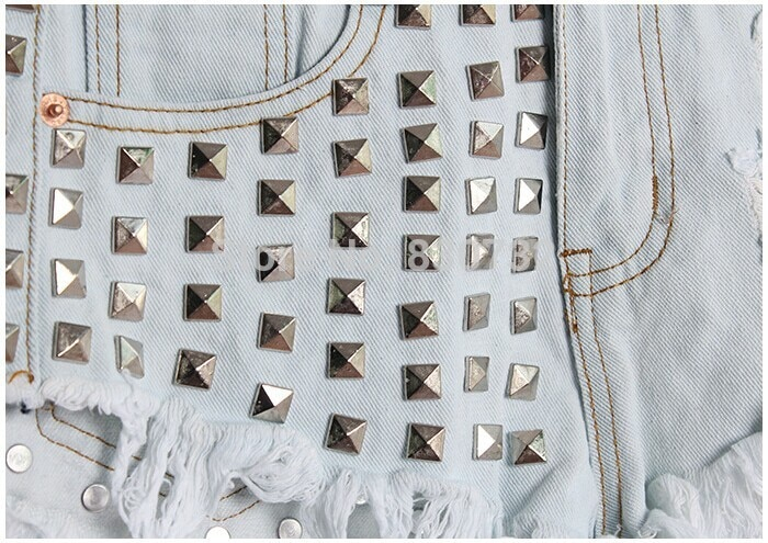 Rivet Ripped High Waist Shorts - Image 6