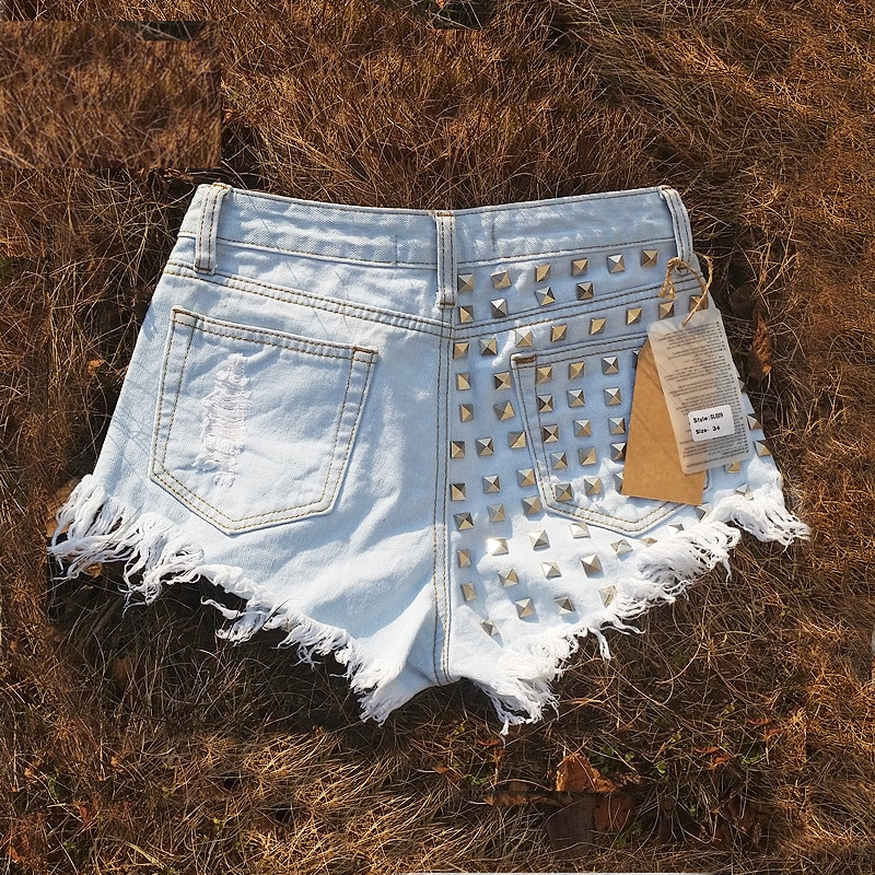 Rivet Ripped High Waist Shorts - Image 5